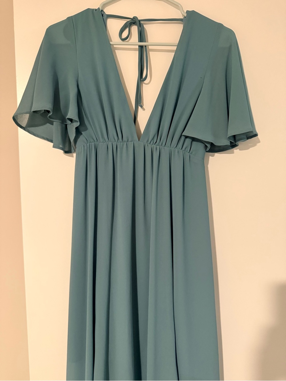 Show Me Your MuMu Teal Maxi Dress with Flutter Sleeves